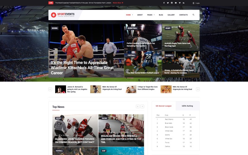 Événements sportifs - Modèle Joomla de nouvelles sportives