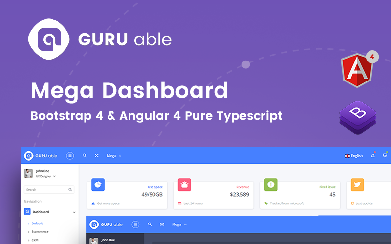 guru able bootstrap 4 + angular 4 pure typescript version admin template