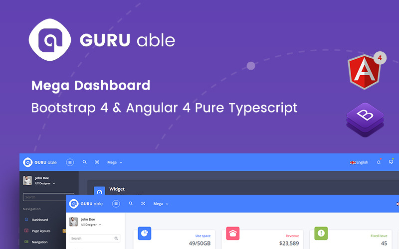 Šablona pro správu verze Guru Able Bootstrap 4 + Angular 4 Pure TypeScript