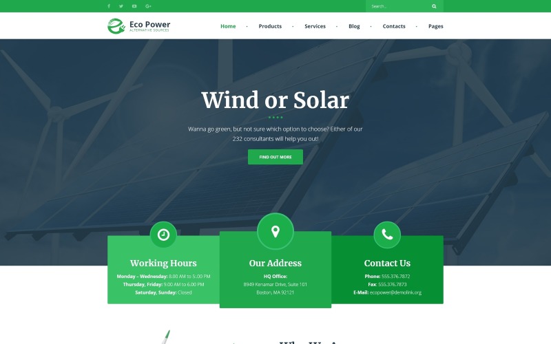 EcoPower - Alternatif Güç ve Güneş Enerjisi WordPress Teması