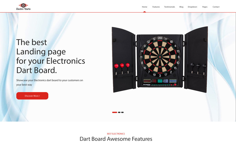 Download PSD шаблон "Electro Dart-Electronic Dartboard Product Landing Page PSD Template" / Electro Dart-Electronic Dartboard Product Landing Page PSD Template - PSD шаблон на тему веб-дизайн email landing page lead product small business dart dartboard electronics landingpage marketing store