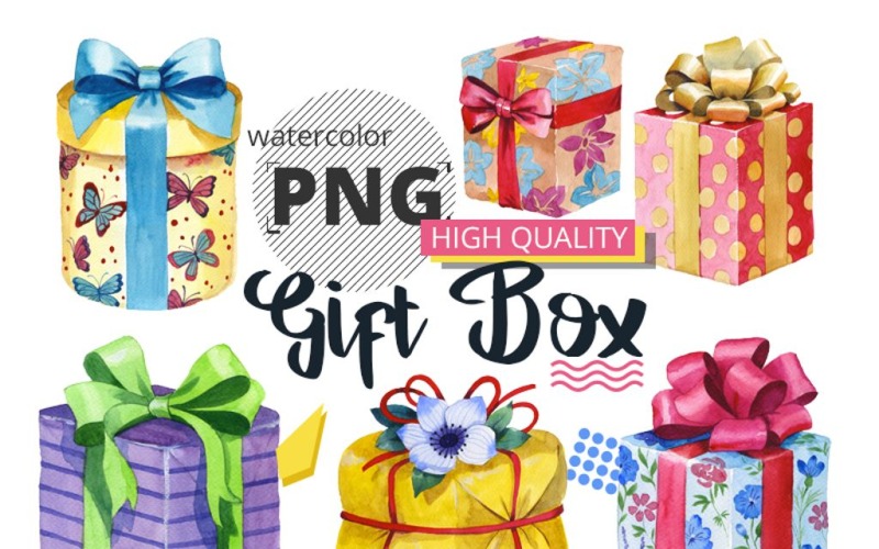 Geschenkboxen Aquarell PNG Set - Illustration
