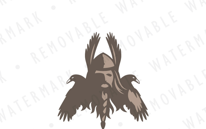 Download Шаблон логотипа "Nordic God & Ravens Logo Template" / Nordic God & Ravens Logo Template - Шаблон логотипа на тему графика strong artistic bird human warrior god father pagan wisdom raven viking ruler mighty nordic odin asgard king logo design template
