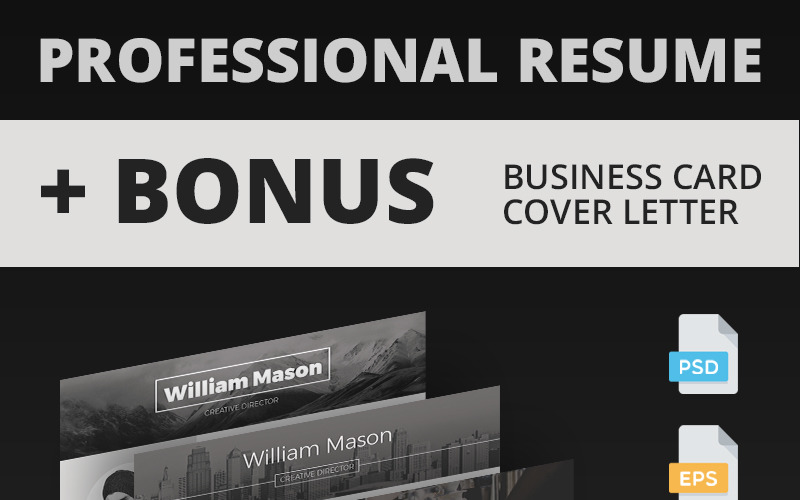 Download Резюме "Пример резюме директора" / William Mason - Creative Director Resume Template - Резюме на тему графика resume cv printable business-card vector editable free-fonts psd ai bonus professional clean customizable a4 cmyk print-ready 300dpi cover letter eps