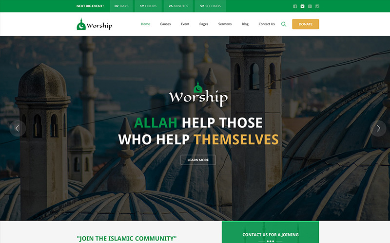 Worship - Islamic Center Bootstrap HTML Website Template