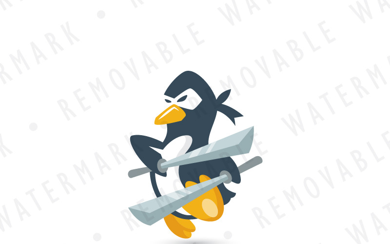 Download Шаблон логотипа "Ninja Penguin Logo Template" / Ninja Penguin Logo Template - Шаблон логотипа на тему графика animal character mascot illustration penguin ninja sword warrior jump attack cut fight martial strike blade resistance assassin logo design template