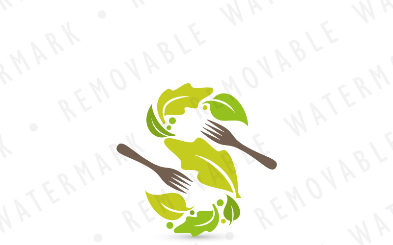 Download Шаблон логотипа "S Chopped Salad & Forks Logo Template" / S Chopped Salad & Forks Logo Template - Шаблон логотипа на тему графика green plant restaurant leaf natural food letter s healthy organic fork eat tasty vegetable salad pieces vegetarian logo design template