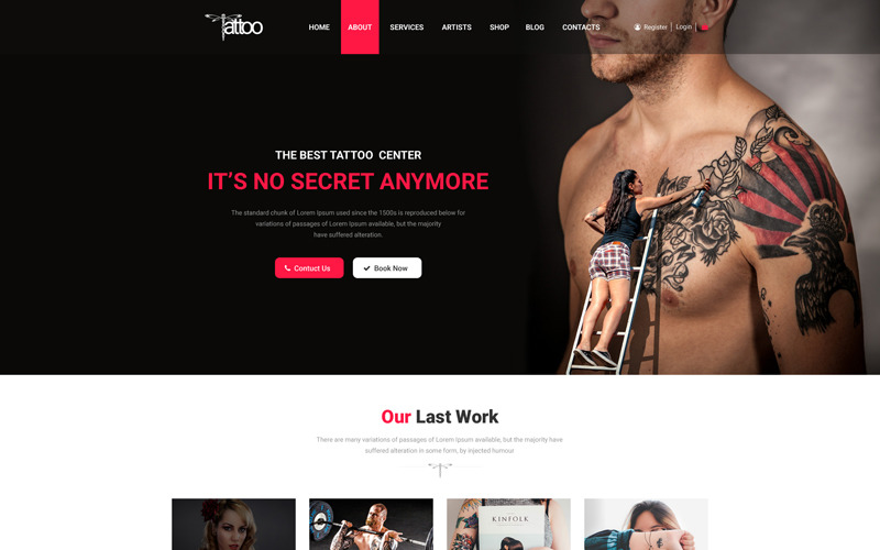 Download PSD шаблон "Tattoo - Tattoo studio, Body,  Art PSD Template" / Tattoo - Tattoo studio, Body,  Art PSD Template - PSD шаблон на тему арт-студия tattoo studio salun psd web design tattoo clean awesome template