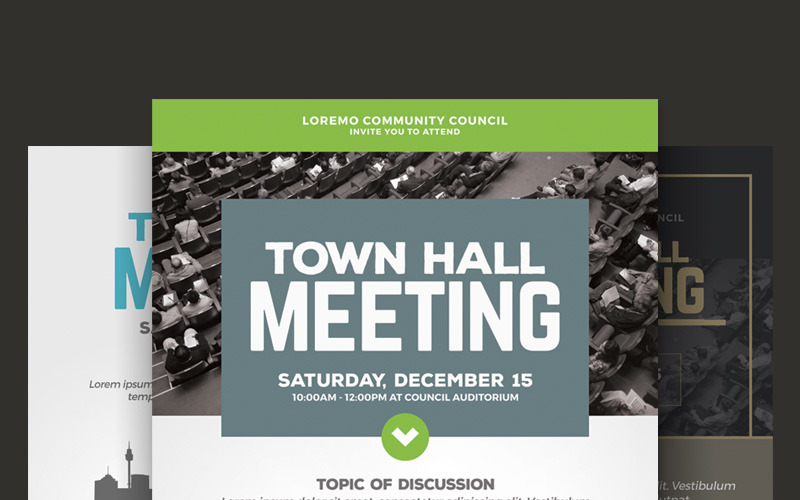 Download PSD шаблон "Town Hall Meeting Flyer PSD Template" / Town Hall Meeting Flyer PSD Template - PSD шаблон на тему городской совет ad advert business conference council flyer forum government invitation leaflet magazine meet-up meeting pamphlet politic poster seminar town hall townhall