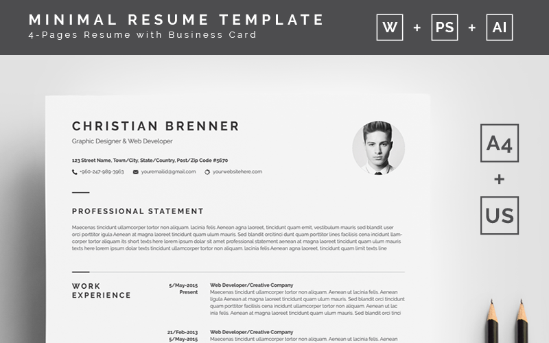 Download Резюме "Clean with Cover Letter Resume Template" / Clean with Cover Letter Resume Template - Резюме на тему персональная страница resume,cv,template,word,design,writing,minimal,clean,creative,simple,elegant,photoshop,a4,us,modern