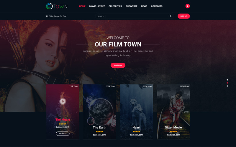 Download PSD шаблон "MovieTown - Movie  & Music PSD Template" / MovieTown - Movie  & Music PSD Template - PSD шаблон на тему видео-магазин movie music town affiliate blog audiovisual dailymotion film magazine marketing news playlist responsive video vimeo vlog youtube