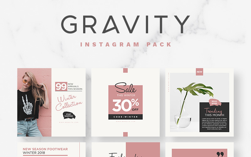Download Шаблон для соцсетей "Gravity Instagram Pack Social Media Template" / Gravity Instagram Pack Social Media Template - Шаблон для соцсетей на тему графика blog facebook fashion food instagram journal lifestyle photoshop pinterest sale social media pack summer template web banner winter business clothing