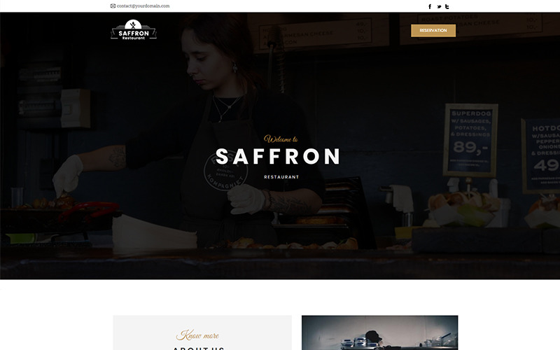 Download Unbounce шаблон "Saffron - Restaurant - Unbounce template" / Saffron - Restaurant - Unbounce template - Адаптивный Unbounce шаблон на тему кафе restaurant resort cafe club hotel food drink unbounce template clean