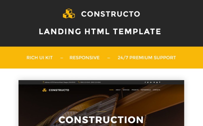 Constructo - Landing Page Template für Bauunternehmen