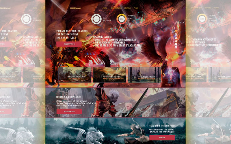 Download Game Server L2-Wow-Aion PSD Template - PSD Шаблон На Тему.