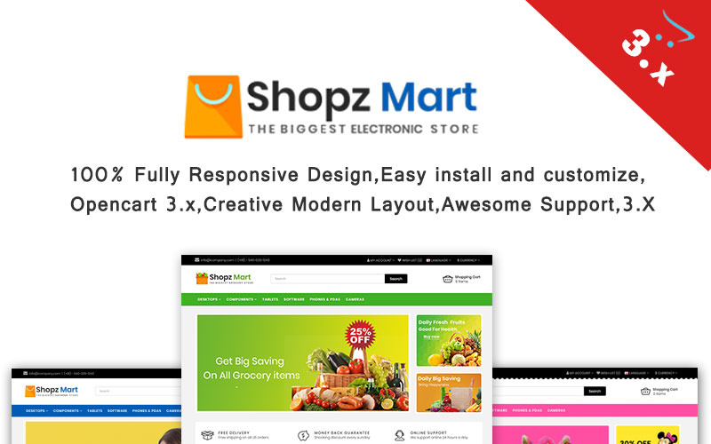 Shopz-Mart 3.x Отзывчивый шаблон OpenCart