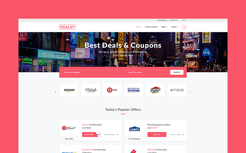 Dealsy - Aanbiedingen & Coupons Thema + Admin Website Template