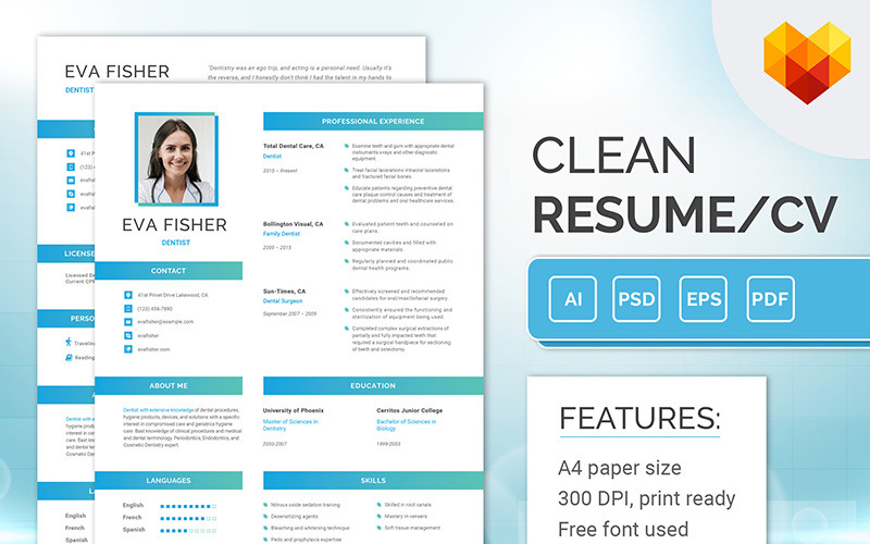 Eva Fisher - Plantilla de curriculum vitae de dentista