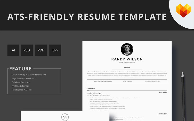 Download Резюме "Front End Developer ATS Friendly Resume Template" / Front End Developer ATS Friendly Resume Template - Резюме на тему графика fe java end developer front frontend freelance programmer development engineer computer programming web html css programming coding coder php javascript technologies frontend backend website 
