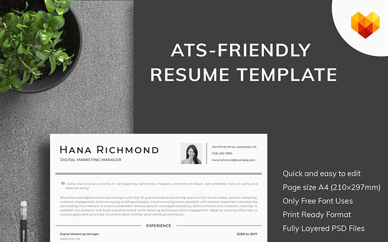 Download Резюме "Hana Richmond - Digital Marketing Manager Resume Template" / Hana Richmond - Digital Marketing Manager Resume Template - Резюме на тему графика digital marketing online busines inbound social media consultancy agent specialist planning consultation strategy strategic consultant consulting advertising ads service market advertise mana