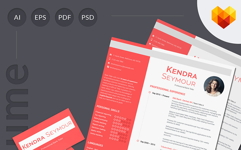 Kendra Seymour - Plantilla de CV de cajero bancario