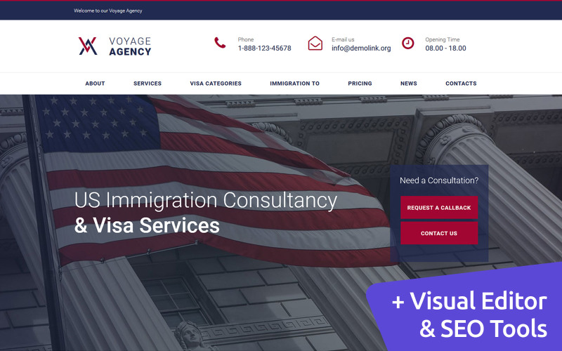 Voyage Agency - Einwanderungsberatung Moto CMS 3 Vorlage