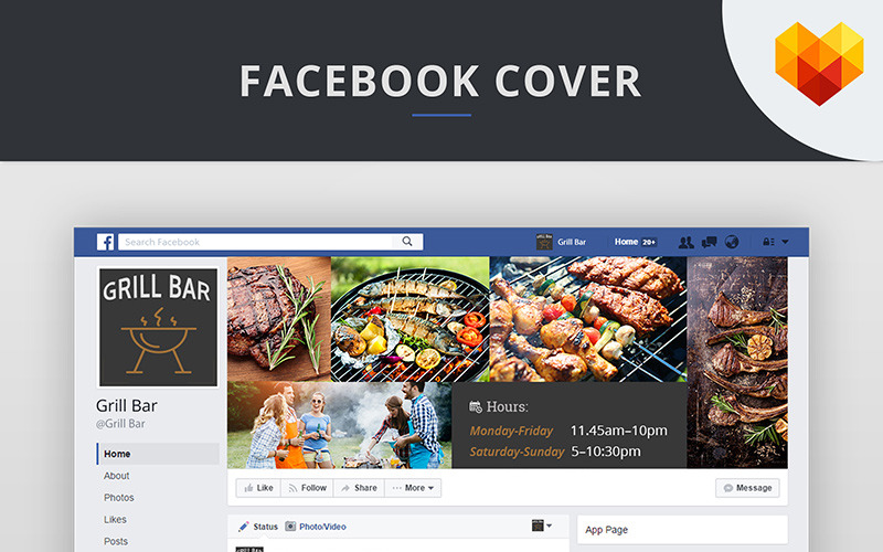 Download Шаблон для соцсетей "Facebook Cover Picture and Avatar For Grill Bar Social Media Template" / Facebook Cover Picture and Avatar For Grill Bar Social Media Template - Шаблон для соцсетей на тему графика 