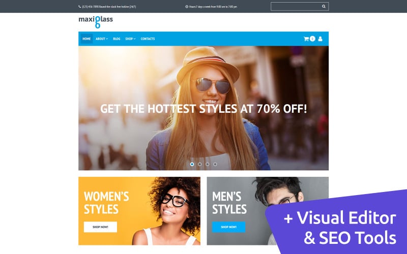 MaxiGlass - Online Gözlük Mağazası MotoCMS E-ticaret Şablonu