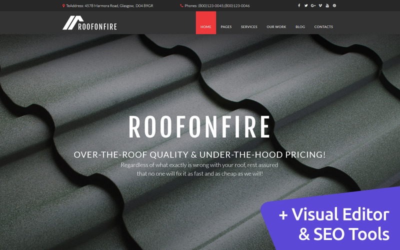 RoofOnFire - střešní společnost Moto CMS 3 šablona