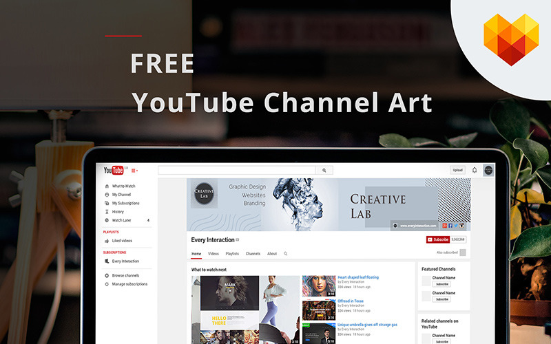 Шаблон для социальных сетей Creative Lab на YouTube Channel Art