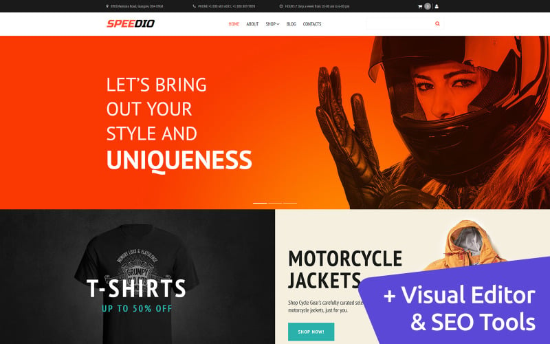 Speedio - Šablona elektronického obchodu MotoCMS pro automobily a motocykly