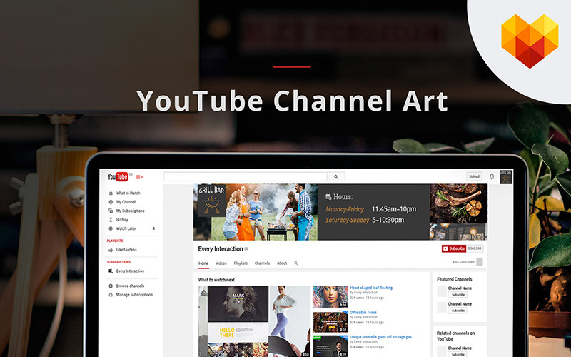 Download Шаблон для соцсетей "Grill Bar Youtube Channel Art Social Media Template" / Grill Bar Youtube Channel Art Social Media Template - Шаблон для соцсетей на тему графика media social logo avatar design youtube graphics grill bar