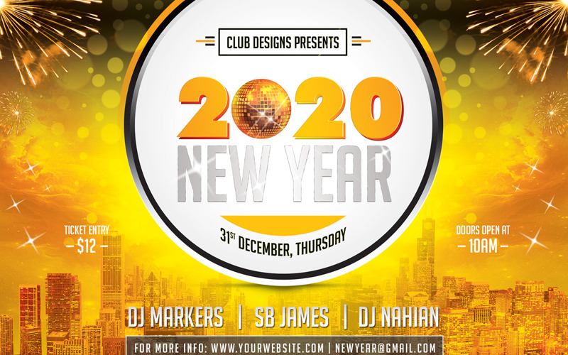 Download PSD шаблон "New Year Party Flyer and Poster 2020 PSD Template" / New Year Party Flyer and Poster 2020 PSD Template - PSD шаблон на тему дизайн студия 2018 happy new year flyer party 31st eve disco years greeting cards nye 2019 party flyer new year celebrate eve