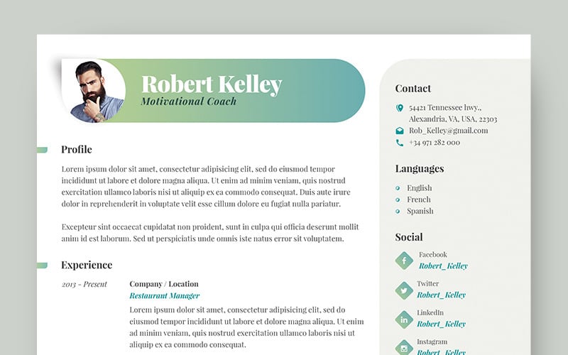Robert Kelley - modelo de currículo de treinador motivacional