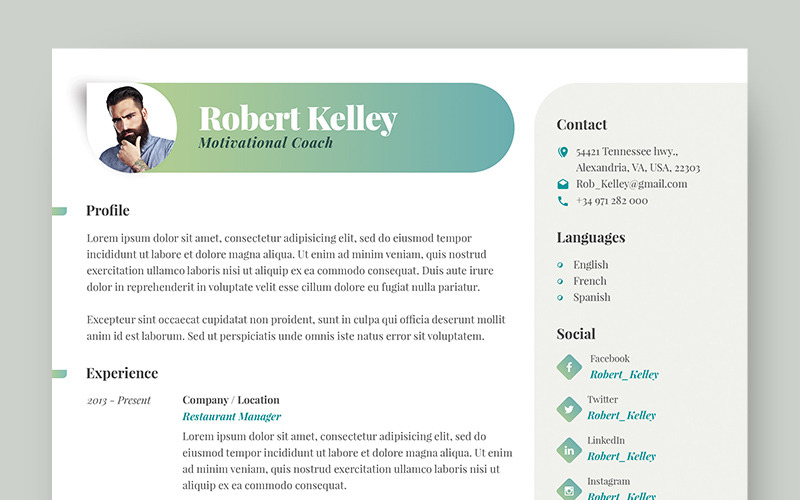 Robert Kelley - motywacyjny szablon CV trenera