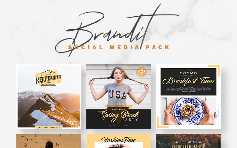 Download Шаблон для соцсетей "Brandit  Pack Social Media Template" / Brandit  Pack Social Media Template - Шаблон для соцсетей на тему графика blog facebook fashion food instagram journal lifestyle photoshop pinterest sale social media pack summer template web banner winter business facebook