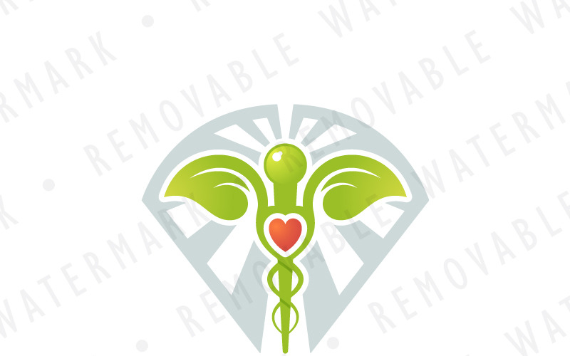 Download Шаблон логотипа "Caduceus Leaves Logo Template" / Caduceus Leaves Logo Template - Шаблон логотипа на тему графика energy leaf caduceus natural healthy growth heart power sprout rod medicine cure healing pharmacy organic herb logo design template medical