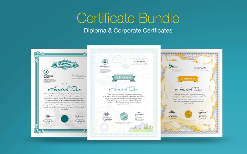 Download Бандл шаблонов сертификатов / Diploma Certificate Bundle Certificate Template - Шаблон сертификата на тему графика certificate diploma template appreciation official paper business academic pass transferundefined