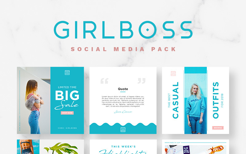 Download Шаблон для соцсетей "Girlboss  Pack Social Media Template" / Girlboss  Pack Social Media Template - Шаблон для соцсетей на тему графика blog facebook fashion food instagram journal lifestyle photoshop pinterest sale social media pack summer template web banner winter business clothing
