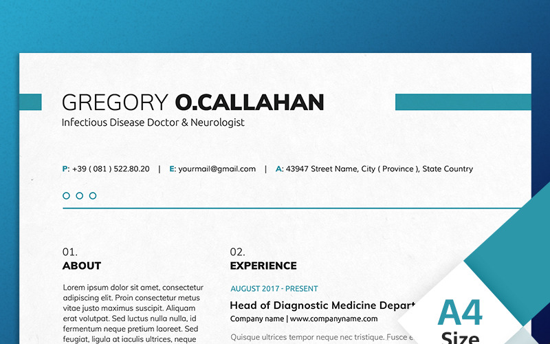 Gregory O Callahan – Fertőző betegségekkel foglalkozó orvos és neurológus önéletrajzi sablon