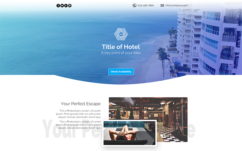 Download PSD шаблон "Hotel PSD Template" / Hotel PSD Template - PSD шаблон на тему отзывы об отелях hotel motel travel landing