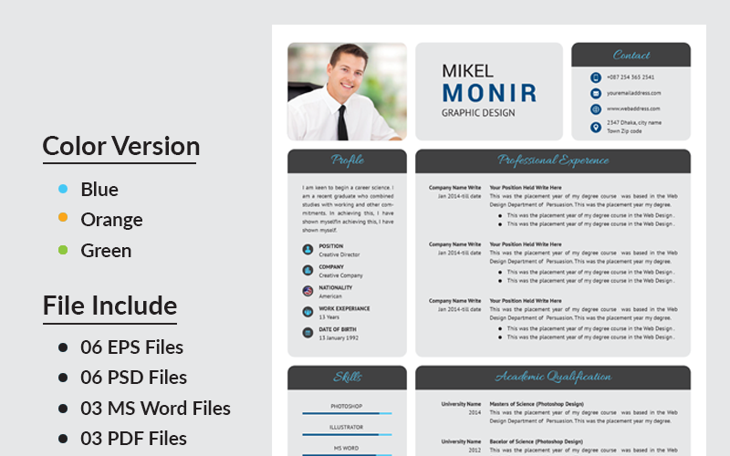 Download Резюме "Job application Mikel Monir Resume Template" / Job application Mikel Monir Resume Template - Резюме на тему графика a4 business clean complete cover letter creative curriculum vitae cv design doc docx editable employment flexible fresh international job modern