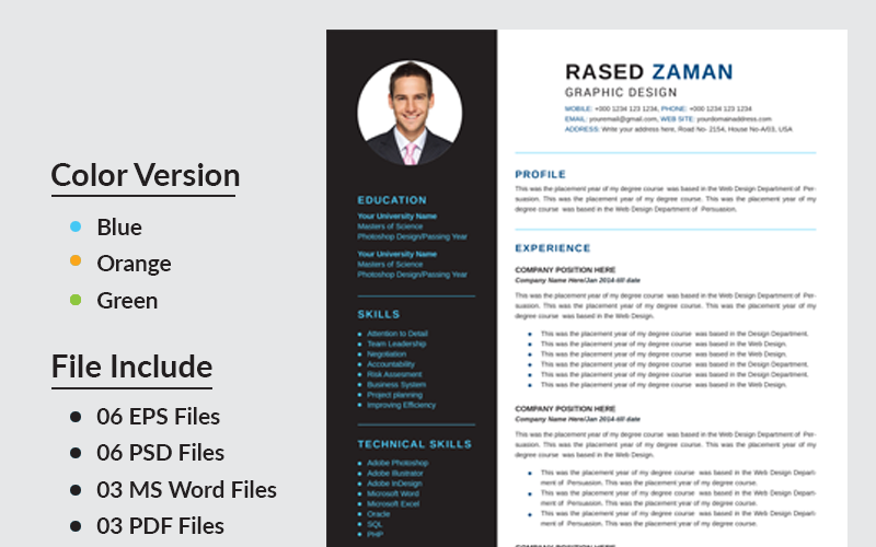 Download Резюме "Rased Zaman Resume Template" / Rased Zaman Resume Template - Резюме на тему графика a4 business clean complete cover letter creative curriculum vitae cv design doc docx editable employment flexible fresh international job modern