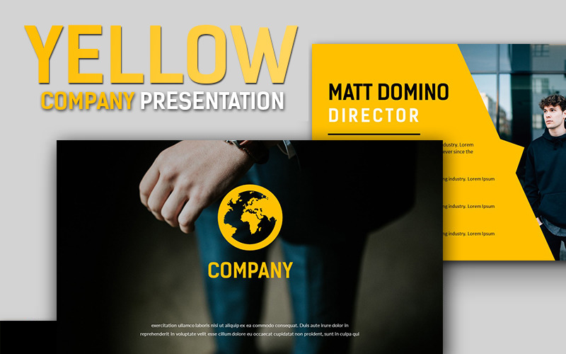 Šablona PowerPoint firemní prezentace žluté společnosti