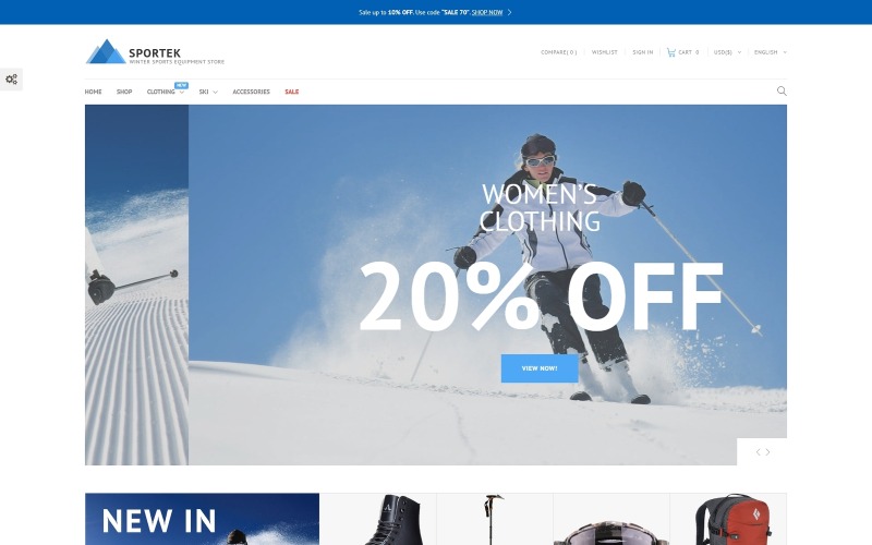 Sportek - Тема PrestaShop для магазину зимового спортивного спорядження