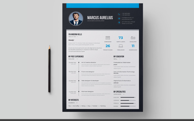 Download Резюме "Aurelius Resume Template" / Aurelius Resume Template - Резюме на тему графика cv resume template modern design coverletter creative curriculumvitae editable doc msword docx job printready professional simple stationary a4 office