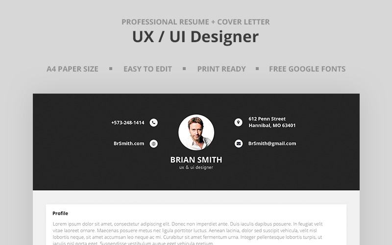 Брайан Смит - шаблон резюме дизайнера UX / UI