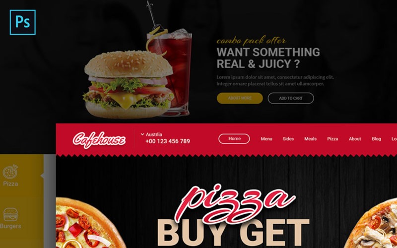 Cafehouse - objednávka jídla online PSD šablona eCommerce