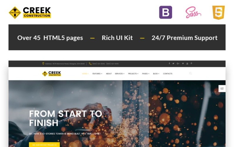 Creek - Plantilla de sitio web HTML5 para empresas de construcción