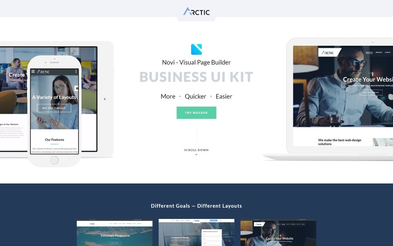 Arctica - багатоцільовий бізнес із шаблоном цільової сторінки Novi Builder